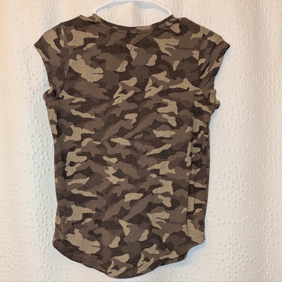 Joie Pima Cotton Brown Camel Tan Camo Shirt Sleeve Women's XS Tee Curved Hem - Picture 2 of 7